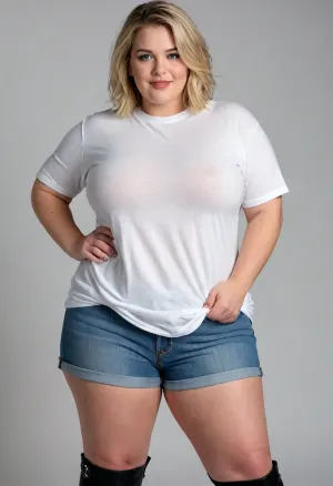 1 woman, white, American, hair, blonde, chubby face, pretty eyes, double chin, broad jawline, fat shoulders, strong arms, (((gigantic breasts under shirt:1.3))), (Wearing a loose wide oversized T-shirt white:1.2), blue Jeans, high Black Boots, high resolution, woman, 50 yo, slight wrinkles in face, looking into camera, Detailed Face, 3/4 body, chubby body, high definition face, high cheekbones, green eyes, seductive smile, fat ass, strong thighs, wide hips, bob haircut, bbw, chubby, plus-size, fat hips