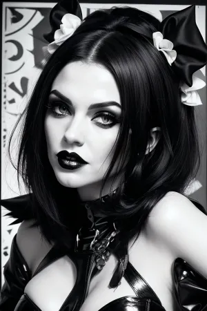 woman, goth vampire pop art, black & white