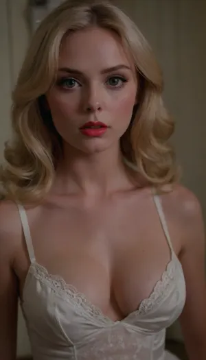 ziprealism, (hyper feminine features, ultra feminine appearance, 1960s housewife, pale skin:1.4), (high fashion model, sexy baby doll chemise, seductive pose:1.6), (intimate high fashion esthetic, closeup, sharp focus on breasts, deep cleavage:1.8), (ashen blonde hair, loose flowing hair:1.6), (livid lipstick, vivid eyes, shock of color:1.2), (kitchen, retro kitchen, bright saturated home decor:1.2), (masterpiece, best quality, 8k, RAW photography, award-winning, uncompressed, maximum quality), (professional color grading:1.2), (softly blurred background, soft bokeh), (natural skin texture, realistic skin details, subtle vellus hairs), (maximum clothing detail), (maximum hair detail, natural hair texture), (perfect eyes, maximum eye detail, expressive eyes, visible limbal ring, detailed iris texture, realistic eye texture:1.4)
