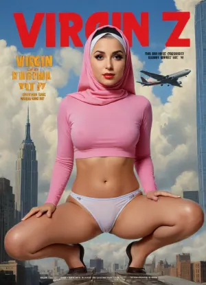 (TITLE TEXT "Virgin No.72":1.8), "Virgin No.72", (text reading "Virgin No.72"), (big movie title "Virgin No.72"), (movie poster:1.2), (huge letters, movie title text:1.2), (Muslim woman, brown skin:1.3), (Arab woman:1.1), (brown skin:1.3), (religious hijab:1.3), wet sweaty body, big text on poster, sweaty body, ((string bikini bottom)), sideview, (((tight uniform 50's))), (((pin up 1940's))), (explosion on World Trade Center:1.1), (1950's movie poster:1.2), (huge title text, movie poster:1.5), (big text on poster:1.5), (1950's movie poster:1.4), (1940's pin up girl), (Muslim girl in hijab sitting on a cloud in the sky:1.4), (hijab:1.5), (Arab girl in underwear:1.2), (skyline in background:1.3), (explosion on skyscraper:1.3), (airplane crashing into World Trade Center:1.3), (September 11 attacks:1.2), (9/11 September twin tower attack:1.2), (airplanes crashing in skyscraper:1.1), (she is wearing a pink hijab), Photography, photorealism, tall, beautiful perfect figure, Knee-high boots, perfect tall legs, charming eyes, sad yet gracious face, dark background, fantasy art capturing the style of Aaron Horkey, Jeremy Mann and Luis Royo, body-focused composition from a low angle, alluring figure, dark fantasy, dynamic composition, warm hues, showcases acrylic calligraphy, watercolor techniques integrated seamlessly into a maximalist masterpiece, detailed with gouache fluidity, golden hour light, hyperrealism, hypperrealistic, hyperdetailed, 64k, ultraHDR, Movie, Poster, page, panties, pulled, to, side, pussy, shaved, logo, text, sign, that, says, the, word, <lora:Movie Poster:.5>, <lora:Pussy_pants_nohands_D03_realvizXL2_bucket_01-000010:.5>, <lora:texta:1>