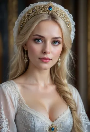 La charmante maman russe: un conte aquarelle de glamour d'hiver

- Oui.

Au cœur d'un crépuscule d'hiver russe, un portrait émerge, peint avec précision et vivacité. Une femme, une MILF, ses écluses dorées encadrant les yeux gris perçants, était ornée de vêtements nationaux. Les seins moyens ont été accentués sous un filigrane de dentelle complexe de couleur vive et riche. L'artiste, rappelant le style de V. Vasnetsov, l'aquarelle combinée, la technique de glaçage et l'encre d'alcool colorée, crée un chef-d'œuvre très clair et très détaillé.