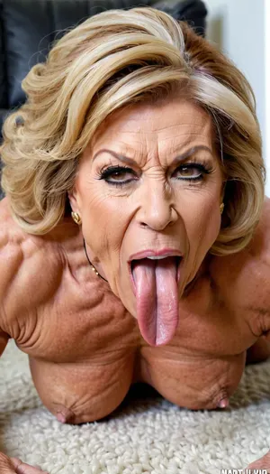 much longer tongue, fleshy long strong tongue, longer tongue, very long tonge steches far out, waiting for a cumshot on tongue, open her mouth with orgasm, streches out her extremely long tongue, close up tits, wrinkle long tits, side view, black white perm hair, granny sex, pink gold headscarf, big gold glasses, close up mouth, very old granny, naked big boobs, lie on her stomach on the floor on a carpet in a sportclub, sexy mouth, little open the mouth, red lips, black fur coat, very hard very defined muscles, close up maximum big boobs, side view smile gilf, Monica Martin, lipstick, close up hard muscle stiration, skinny hard muscle body, very broad big mouth, ginger pixie hairstyle, perm high hair, happy swedish heavy strong muscle woman gilf, milf, dark smokey eyes, close up body, very big hanging round massive boobs, fitnessmodel gilf, milf bodybuilding legs very muscle stiration, gilf wrinkle face, big saggy breat, lies on her stomach, half side view, marina beaulieu milf, extremely muscular gilf, with wide muscular shoulders, abs, high muscle definition, very thin fat free skin, massive bodybuilding milf, bulging lips, granny want sex, wide mouth, round big boobs, sinful erotic gilf, from rear view, madame pompadour hairstyle black hair, granny lady, close up wrikle tits, close up bulging fake shiny lips, aryafaye, <lora:Arya_Faye_EvilAngel_Style_Finetuned-000005:.8>, very long tonge steches out