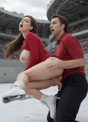 (Ice skating arena), skating girl, (moaning, aroused, orgasm:1.6), ., (high resolution image), girl in skates, black long dress with white lace, vaginal, more people in arena, 1girl, 1man, Extremely beautyful face, extremely long brunette hair tied to a knot, big round breasts, black&red sweater, extremely detailed vagina, (fuck on ice), lustfully screaming, pleasure in her face, orgasmic, looking at viewer, massive extremely detailed penis, massive extremely detailed balls, vagina is dripping wet, natural skin, pretty thailand girl 18 years old, creampie, girl, (side view), <lora:rearpussy-xl-1.0:.5>, <lora:xl_mega_ponytail-1.0:.5>, woman, <lora:mix18:.8>