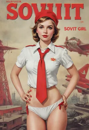 (single drawn girl:1.3), (illustration:1.3), (hand drawn:1.3), (comic book cover:1.3), (TITLE text, "Soviet":1.3), (Soviet pioneer girl:1.2), Soviet pioneer girl 18yo, in a red pioneer tie, white blouse and panties, red pilot cap on her head, sexy random pose, <lora:iltromba_artwork_style_smm_SDXL_LORA_v07:.5>, <lora:text:1.1>