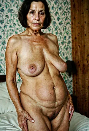 Fat ugly 69 year old skinny grandmother with Bob cut black hair, shaved pussy, body with stretch marks and Cellulite, used old body with wrinkles, hanging skin, nude, dark environment, sagging, breasts, <lora:sagging-000015:.2>