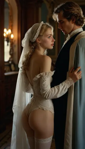 17th century bathroom, innocent 21 years old blonde white bonnet blue eyes white stockings narrow butt hips looking back open mouth Leaning forward, beautiful grey gown white panties, man black suit, ((put his hand under her gown and into her crotch)), touching vagina under gown, hand between legs, in her vagina from behind, deep anal thumb fingering, woman, ladydim, victorian, fcNeg
lora, detailed_notrigger, .7>, <lora:260797_training_data:.8>, <lora:MJ52:.8>, <lora:detailed_notrigger:.7>, <lora:681678_training_data:.8>