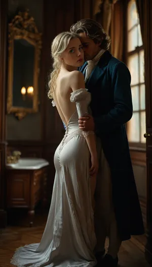 17th century bathroom, innocent 21 years old blonde white bonnet blue eyes white stockings narrow butt hips looking back open mouth Leaning forward, beautiful grey gown white panties, man black suit, ((put his hand under her gown and into her crotch)), touching vagina under gown, hand between legs, in her vagina from behind, deep anal thumb fingering, woman, ladydim, victorian, fcNeg
lora, detailed_notrigger, .7>, <lora:260797_training_data:.8>, <lora:MJ52:.8>, <lora:detailed_notrigger:.7>, <lora:681678_training_data:.8>