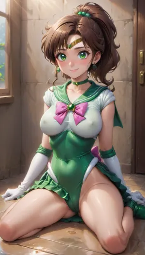 long distance view, full body view, woman, sailor Jupiter, sailor Jupiter uniform, in bathroom, sit on the floor, sporty round ass, medium tits, small lips, lots of freckles face and skin, blush on the checks and nose, (raised nasal tip, upturned button nose, upturned nose, delicate nose, nose), brown wild wet hair with sidelocks, very sexy smile, hard nipples, slim gymnastic fitness well build body, very oiled wet body, blush on cheeks and nose, very happy smile, hypnotized loving eyes, wild hair, loving look in to the eyes, hmjupiter, senshi, leotard, smjupiter, smjupiteroutfit, (sailor, jupiter, bow, elbow, gloves, neck, ribbon, bangs, long, hair, circlet, jewelry, flower, earrings, ponytail), (green, eyes:1.5), (parted, bangs:1.5), aajupiter, long, hair, brown, ponytail, bobbles, tiara, earrings, green, eyes, choker, sailor, collar, pink, bowtie, white, shirt, elbow, gloves, skirt, pleated, bare, legs, school, uniform, ribbon, sleeves, <lora:sailor_jupiter_animaginexl_v2:.8>, SailorJupiter, magical, girl, <lora:SailorJupiter:.8>