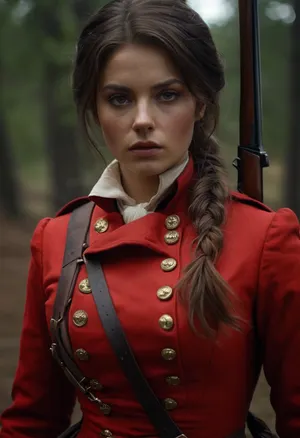 female redcoat, american civil war, realistic detailed hair, realistic detailed face, realistic detailed body, realistic detailed eyes, realistic detailed skin, realistic detailed breasts, realistic detailed pussy, random view angle, action pose, detailxl, <lora:add-detail-xl:1.5>, <lora:style_lora_realis:1>, <lora:dark:.8>