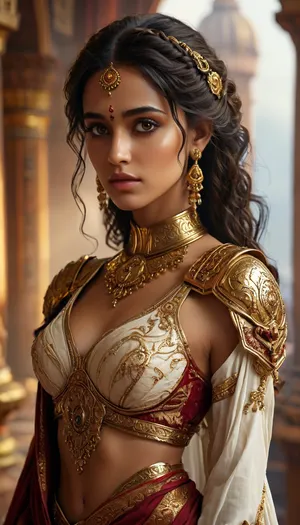 A regal female Jedi warrior inspired by Disha Patani, blending traditional royal Indian aesthetics with futuristic sci-fi elements. She stands gracefully in the grand hall of a floating temple in the clouds, illuminated by soft golden light. Her face is radiant and poised—sculpted with high cheekbones, a delicately defined jawline, and flawless golden-bronze skin with a natural warm glow. Her large, almond-shaped eyes are deep brown and luminous with the Force, lined with kohl in traditional Indian style, giving her an intense, soulful gaze. Her eyebrows are gracefully arched, and her full lips are painted in a subtle maroon tint. A small, elegant bindi glows faintly with energy between her brows, symbolizing her spiritual connection. Her long, wavy black hair is adorned with golden accessories and woven into an elaborate Jedi braid with jeweled threads, She wears a flowing, sari-inspired Jedi robe made from shimmering silks and armor-like textures—deep maroon, gold, and silver interwoven with high-tech fiber. Intricate Mandalorian-meets-Mughal embroidery glows with subtle energy patterns. She holds a uniquely designed lightsaber with a curved hilt and ornate carvings, her posture calm yet powerful, embodying wisdom, royalty, and mastery of the Force.

Coruscant-inspired city, highlydetailedbody, realisticface, highlydetailedhair, insanelydetailed, 8K.highdetailedskin, highresolution, perfectfingers, dishap, perfect anatomy, <lora:dishap:2>, <lora:add-detail-xl:.5>, <lora:xl_more_art-full_v1:.5>, <lora:detailed_notrigger:.8>, <lora:MJ52:1>