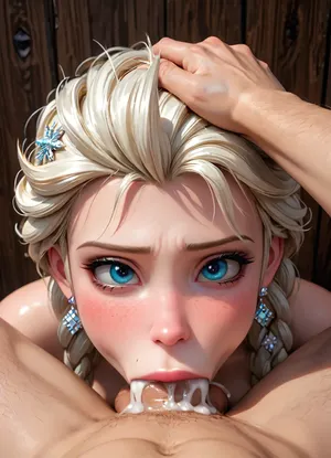 masterpiece, best quality, highly detailed, (anime:1.2), BREAK, male pov, ((elsa from frozen)), sucking on a large penis balls deep in mouth, (balls deep), (deepthroat:1.8), (all the way to base), (hand on head pushing her head all the way down to base of penis balls deep:1), penis awe, oral creampie, cum overflow, cum spurting from mouth, ahegao blush, ahegao, <lora:Animated_Concept:1>