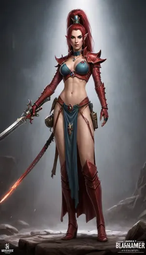 Lelith Hesperax, Warhammer 40k, Presently Lelith Hesperax is best known for her abilities in the Dark Eldar coliseums and is considered the undisputed master of the gladiatorial arenas, Instances have been recorded of her fighting up to ten opponents simultaneously without receiving a scratch. Her preferred combat dress is to expose as much bare skin as she can and to wear her floor-length hair loose in order to taunt her opponents into attacking, a fact that draws significant attention from spectators, visible pussy, no panties, dildo in pussy, <lora:Aeldari:.8>, <lora:Drukhari-000006:.8>