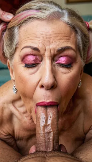 sinful granny, in orgasm, closing her eyes, red lips, deep intensive sucking the cock, she moving fast her head, short cock, brown skin, older bodybuilding gilf, pink blonde ponytail hair, blowjob deepthroat, pov_deepthrt, deepthroating, a, man's, penis, blsdp, <lora:concept_pov_dt_xl2-000020:1.2>, she enjoy the sucking much