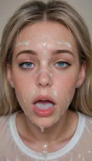 deepthroat, face fuck, thick dick, eye roll, horny, blush, happy, messy, realistic cum, (cum on clothes:1.2), cum on, (Cum flows:1.8), (cum on body:1.2), cum on hair, smokey blonde hair in a messy bun, (cum on face:1.7), bukkake, ((Clothes and body covered with semen)), (mouth wide open:1.8), (mouth filled with cum:1.5), beautiful face, (cum on hair:1.3), 38 years mature woman, cum, on, face, <lora:JustCum:1.4>, <lora:678016_training_data:1.9>, <lora:cum_in_eye_deepmind:1.4>