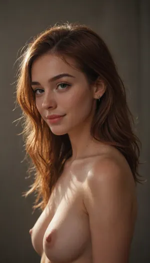 zip realism, (score_9, score_8_up, score_7_up), (profile shot, sensual silhouette, Chiaroscuro lighting, medium closeup shot, sharp focus, focus on eyes, perfect eyes:1.2), (soft bokeh:.4), (wide jaw, defined jawline, high chiseled cheekbones), (teasing eye contact, sideways glance, soft shy smile:1.5), (vibrant auburn hair with dark undertones, loose strands of hair), (topless, sensual esthetic, intimate moment:1.1), (night time, shadow play, dark romantic lighting), igbaddie, <lora:igbaddie-XL:.4>