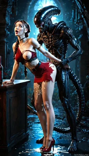 xenomorph male fucking human woman from alien, most beautiful woman, xenomorph black male body, xenomorph mouth black tongue, excessive cum, big black alien penis, large size male black body xenomorph, alien romulus, excessive sperm, cum puddle, xenomorph long tail, human fuck by xenomorph, big chap alien xenomorph, xenomorph cum, xenomorph alien sperm, xenomorph alien penis, xenomorph long head, tall scary xenomorph male, monstrous cock, xenomorph male sharp nails, excessive creampie, large scary xenomorph, xenomorph from alien, xenomorph nest from aliens, Katara from Avatar, in high heels, sexy teacher, tall, athletic figure, long slender legs, bent forward, fright on her face, tight skirt, stockings and high heels, unbuttoned blouse and lace bra, she looks at the viewer, cum flows down her stockings, cum flows out of her pussy, side view, one breast exposed, torn clothes and stockings, head thrown back, big natural breasts, excess sperm, moonlight, torn clothes, nipples, whole body, full length, Giant long and thick cock in pussy, tearing her pussy, 1girl, katara, brown, hair, braid, blue, dress, eyes, dark, skin, choker, coat, fur, trim, fnkatara, long, topknot, armlet, bare, shoulders, red, crop, top, skirt, barefoot, pants, bracelet, xenoegg, Xenomorph, <lora:426321_training_data:.5>