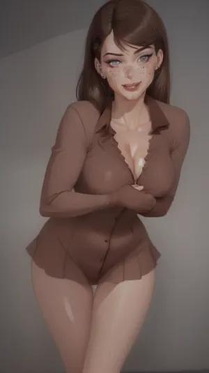 good quality, best quality, refined, lois lane, ((submissive)), ((lovely)), (((in very sexual erotic pose))), brown short hair, short ponytail, full body, (((full body view))), (((high detailed legs))), (((high detailed fingers))), ((very much want have sex)), ((high detailed pores on skin)), well-build body, medium tits, small lips, lots of freckles face and skin, blush on the checks and nose, (raised nasal tip, upturned button nose, upturned nose, delicate nose, nose), hypnotized loving grey eyes, brown wild wet hair with sidelocks, very sexy smile, <lora:LoisLane 100:.5>