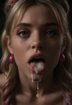 Close up of tits, huge round tits, huge perky tits, huge firm tits, tits are covered in excessive cum, Juliet Starling, blonde pigtails with pink highlights at the ends, mouth open, oral creampie, outdoors at night, <lora:dark:.8>, <lora:SDXLHighDetail_v6-000005:.8>