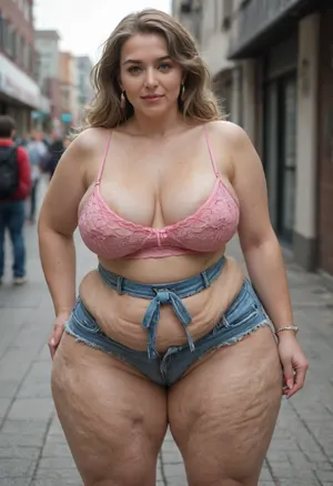 Armenian, 85 year old mature, gilf, fat, obese, huge hips, very wide hips, narrow waist, fully dressed, long hair, straight hair, gray, blue eyes, big eyes, pink satin highwaist shorts, big fupa, downblouse, nipslip, areola slip, satin material, pink satin camisole, (cellulite:1.4), cameltoe