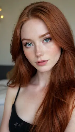 (ziprealism, score_9, score_8_up, score_7_up, masterpiece), (soft focus, soft bokeh, focus on eyes, overexposed, amateur, candid:1.4), (romantic moment, cozy bedroom, intimate lighting, playful expression, mischievous grin, mischievous eyes:1.4), (high saturation, high contrast), (gorgeous woman, pale skin, gorgeous face:1.4), (adorable freckles, noticeable freckles, subtle skin imperfections:.8), (vibrant auburn hair with dark roots, long hair, stylish hair:1.4), (full lips, long eyelashes, perfect eyes), igbaddie, <lora:igbaddie-XL:.4>