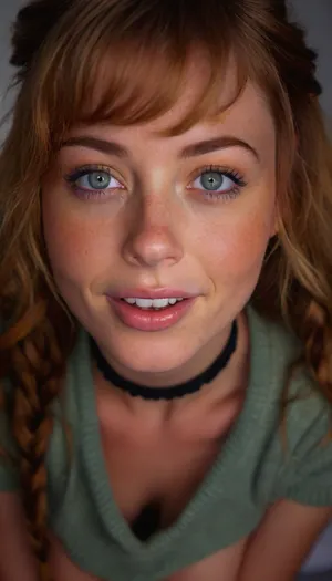 Ultra photorealistic portrait shot of nymphomaniac girl. American slutty cumbucket whore, big happy smile, innocent blue eyes. beautiful face, medium breasts, natural breasts, overflowing cleavage, brown hair, blonde bangs, split dyed hair, bangs, wide hips, tan skin, horny expression, full lips, medium length hair, green eyes, freckles, grey outfit, thick oversized knit sweater, school skirt, choker, low hanging pigtail, buns, braids, perfect teeth, photorealistic, hdri, portrait, close up boobs, realistic, super real, hyper realistic, ultra realistic, ((perfect eyes)), full view, ((Ultimate realistic photo details)), (((dynamic sexy pose))), (((bright sunlight))), detailxl, raw, lighting, overexposed, harsh, flashing boobs, amateur, epiCNegative, puffy, nipples, dark, wide, <lora:MJ52:1>, <lora:Rawfully Stylish v0.2_epoch_20:.9>, <lora:Nipples XL:.8>, (extreme cameltoe), longnips, <lora:longnipsxl:.8>