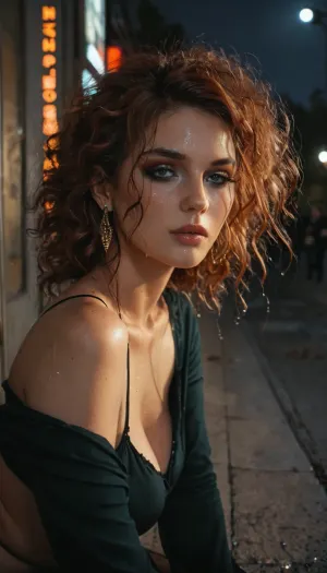 Famous pornstar Triss Merigold flat, fat ass, large hips, score_9, score_8_up, score_7_up, score_6_up, beautiful face, eyes closed, perfect makeup, kneeling top down view, looking up, at night, night, midnight, darkness, shadows, (amateur photo, snapshot aesthetic:1.4), ziprealism, <lora:Movie_aesthetic_XL:.8>, <lora:MJ52:.8>