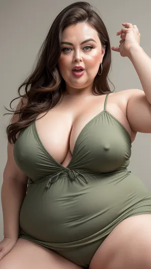 (Close-up:1.2), portrait photo a mature chubby gilf, fat bosom, fat round face, double chin, 60 years old Woman, big eyes, green eyes, brown layered haircut, long hair, chubby jawline, pokies, seductive smile, lips parted, (mouth open:1.3), teeth showing, big lips, looking at viewer, (solid blank background:1.3), eye level shoot, film grain, style by Flora Borsi, OverallDetail, downblouse, loose, spaghetti strap camisole, leaning, forward, fupa, <lora:downblouse-v1:.9>, <lora:weight_slider_v2:.9>