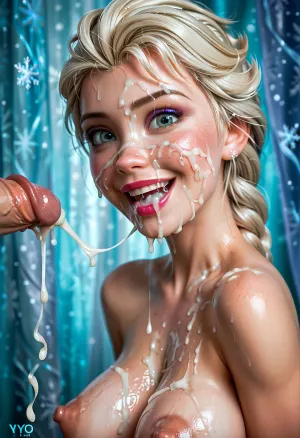 super close shot of bukkake, (viewed from side), happy open smile, hd dark and detailed grey eyes and iris, ((short straight dark hair)), lots of long runny thick cumshots, facial portrait picture of her face in cum facial, with natural minimal makeup, (looking at viewer), a lot of Cum on her face and between her perky saggy pointy medicine pert breasts, huge perky puffy areola and nipples, cum on her eyelashes, Cum on her eyelids, Cum on her cheeks, her face and hair coated with Cum, Cum on her pink lips. cum on her hair, cum in mouth, (elsa from frozen, aged 37, older, 37yo), woman, cum, on, face, <lora:JustCum:1.3>