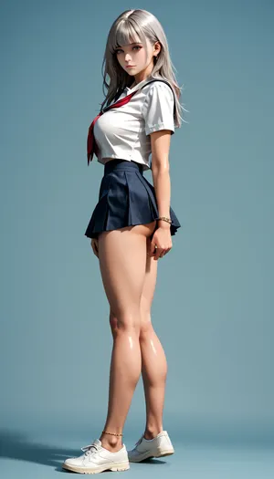 3/4 view, side view, (score_9, score_8_up, sharp focus, masterpiece, perfect eyes), young face, perfect lighting, (best lighting), highest quality, ultra-detailed images, fine details, high resolution, 8k, uncensored, shiny_skin, (bangs messy long grey hair), ncredibly beautiful girl naked, grey hair, long hair, grey eyes, realistic Euro-American face, (Euro-American girl Naked), (body sheen), ((white skin)), (glistening skin), (huge natural breasts), big waist, ((Well-Bulit)), wide hips, perfect skin, perfect face, seductive pose, (School uniform, short skirt, G string, white sneakers), (pleasure, bewildered, Horny), (her face and expression showing a mix of submission and ecstasy and exhaustion), slight eye roll, big round athletic ass, half open eyes, luscious sensual lips, natural beauty, eternal beauty, ageless beauty, prone bone, waist, hourglass figure, thigh gap, (bracelets and anklets), ((standing leaning and lifting closest leg to expose pussy)), ((close view of face)), (view from side and below), in a school, <lora:reallora1:.5>, <lora:Oxygen girl_SDXL1.0:.5>