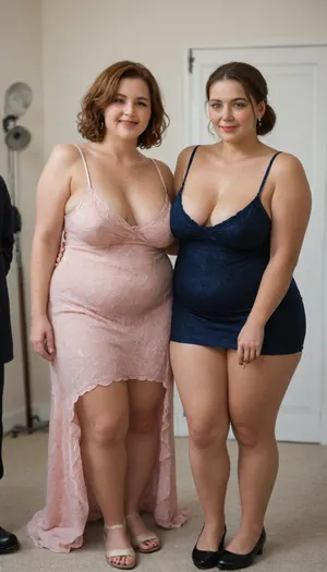 masterpiece, sleeveless spaghetti strap maxidress, braless, at a party with two women in the background, tilted forward, posing for a arousing photo, obese, fat, ssbbw, 70 year old, (gilf), casual clothes, sexy, blushing, seduced, aroused, huge hanging heavy sagging breast, sagging, pokies, erect nipples, big hips, thick thighs, elegant, auburn, (clothed), submissive, dominated, lewd, obscene, extra slutty, hourglass figure, green eyes, fupa