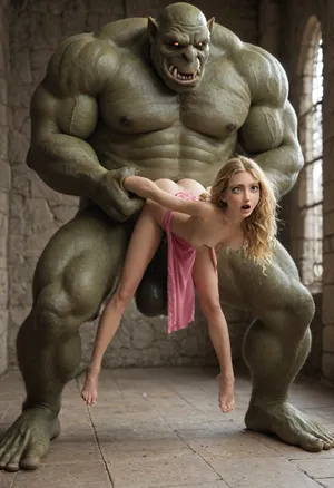 full body visible, in the castle, fuck from behind, (suspended doggystyle sex, legs dangling in the air, impaled on giant cock), (size difference between characters:1.3), adult Disney tangled Princess, small adult body, (miicrobody:1.3), cutie, (head hanging down), (arms dangling limply), (medium breasts:1.2), impossible fit, erect nipples, pink dress, underboob, bare feet, blonde, arched back, bending over, held around waist by gigantic monster man, (man extremely taller than Princess), (man much taller:1.3), carrier suspended doggystyle sex, legs bent in the air, arms in the air, gigantic orc with monster cock next to her, massive monster cock, anal sex destroyed asshole cock bulge all the way through, crushing Disney Princess, kneading the ass, twitching, bouncing line ass, motion effects, sound effects, moans, open eyes, wide eyes, shiny skin, glowing skin, bad, anatomy, hands, feet, huge, cock, anime, hugest, man, ever, cumming, <lora:SDXLHighDetail_v6-000005:1.5>, <lora:badanatomy_SDXL_negative_LORA_SeaArtXL_v1:1.5>, <lora:255484_training_data:1.5>