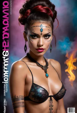 glossy magazine cover style, text headline "KITTYart", closeup of a adult beautiful slender maori woman with war paint, elaborate hairstyle, lingerie, aroused skin, colorful smoke, colorful glass, fashion tabloid style, text "ART", frame, graphical design, text, shapes, numbers, barcode, sticker, speechbubble, glamour magazine, sparkling look, realistic pretty women photo, intricate, posing, handsign to viewer, #©KITTYART


































#©KITTYART