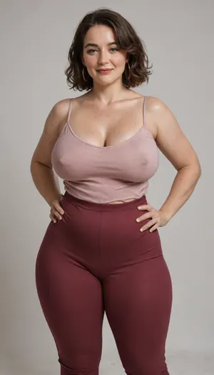 Mature, gilf, 80 years old, (oversized ssbbw:1), ., (Oversized thick thighs and oversized wide hips:1), . Oversized wide thin camisole. Natural brown hair, thick. Freckles on face. Long eyelash. Full lips, lipstick. Tight highwaist yoga pants. Hoop earrings. Seductive posing. Seductive smile. Fupa. Light eyes, sagging, drooping