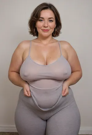 Mature, gilf, 80 years old, (oversized ssbbw:1.3), ., (Oversized thick thighs and oversized wide hips:1), . Oversized wide thin camisole. Natural brown hair, thick. Freckles on face. Long eyelash. Full lips, lipstick. Tight highwaist yoga pants. Hoop earrings. Seductive posing. Seductive smile. Fupa. Light green eyes, sagging, drooping, cameltoe, plump