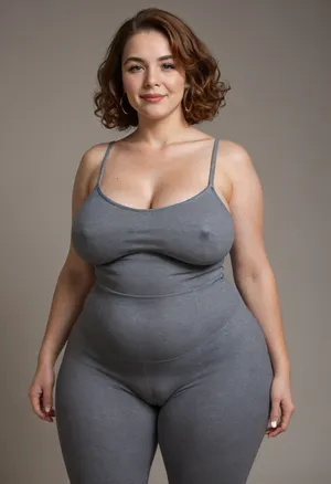 Mature, gilf, granny, 80 years old, (oversized ssbbw:1.4), ., (Oversized thick thighs and oversized wide hips:1), . Oversized wide thin camisole. Natural auburn hair, thick. Freckles on face. Long eyelash. Full lips, lipstick. Tight highwaist yoga pants. Hoop earrings. Seductive posing. Seductive smile. Fupa. Light eyes, sagging, drooping, plump, puffy cameltoe, bulging