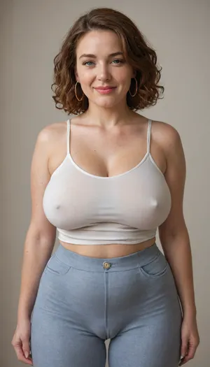 Mature, gilf, granny, 80 years old, (oversized ssbbw:1.4), ., (Oversized thick thighs and oversized wide hips:1), . Oversized wide thin camisole. Natural auburn hair, thick. Freckles on face. Long eyelash. Full lips, lipstick. Tight highwaist yoga pants. Hoop earrings. Seductive posing. Seductive smile. Fupa. Light green eyes, sagging, drooping, plump, puffy cameltoe, bulging