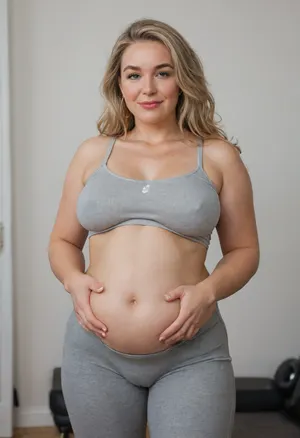 Mature, gilf, pregnant, 80 years old, (oversized ssbbw:1.6), ., (Oversized thick thighs and oversized wide hips:1), . Oversized wide thin camisole. Long hair, Natural blonde hair, thick. Freckles on face. Long eyelash. Full lips, lipstick. Tight highwaist yoga pants. Hoop earrings. Seductive posing. Seductive smile. Fupa. Light green eyes, sagging, drooping, plump, puffy cameltoe, bulging