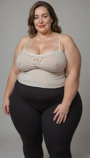 Mature, gilf, 80 years old, (oversized ssbbw:1.5), ., (Oversized thick thighs and oversized wide hips:1.2), . Oversized wide thin camisole. Natural brown hair, thick. Freckles on face. Long eyelash. Full lips, lipstick. Tight highwaist yoga pants. Hoop earrings. Seductive posing. Seductive smile. Fupa. Light eyes, sagging, drooping, bulging cameltoe, puffy, plump, blonde, wrinkles, jewelry, long, hair, short, smiling, 1girl, blue, eyes, <lora:Older_woman-000008:.8>