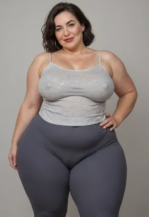 Mature, gilf, 80 years old, (oversized ssbbw:1.5), ., (Oversized thick thighs and oversized wide hips:1.2), . Oversized wide thin camisole. Natural black hair, thick. Freckles on face. Long eyelash. Full lips, lipstick. Tight highwaist yoga pants. Hoop earrings. Seductive posing. Seductive smile. Fupa. Light eyes, sagging, drooping, bulging cameltoe, puffy, plump, blonde, wrinkles, jewelry, long, hair, short, smiling, 1girl, blue, eyes, <lora:Older_woman-000008:.8>
