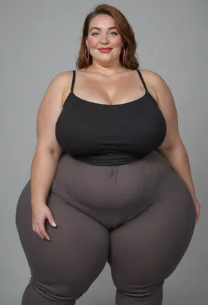 Mature, gilf, 80 years old, (oversized ssbbw:1.5), ., (Oversized thick thighs and oversized wide hips:1.2), . Oversized wide thin camisole. Natural auburn hair, thick. Freckles on face. Long eyelash. Full lips, lipstick. Tight highwaist yoga pants. Hoop earrings. Seductive posing. Seductive smile. Fupa. Light eyes, sagging, drooping, bulging cameltoe, puffy, plump, blonde, wrinkles, jewelry, long, hair, short, smiling, 1girl, blue, eyes, <lora:Older_woman-000008:.8>