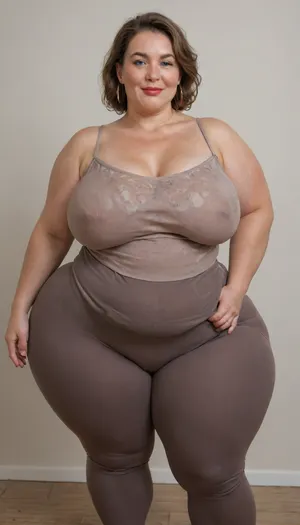 Mature, gilf, 80 years old, (oversized ssbbw:1.5), ., (Oversized thick thighs and oversized wide hips:1.2), . Oversized wide thin camisole. Natural brown hair, thick. Freckles on face. Long eyelash. Full lips, lipstick. Tight highwaist yoga pants. Hoop earrings. Seductive posing. Seductive smile. Fupa. Blue eyes, sagging, drooping, bulging cameltoe, puffy, plump, blonde, wrinkles, jewelry, long, hair, short, smiling, 1girl, blue, eyes, <lora:Older_woman-000008:.4>