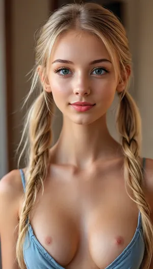 ((Close-up girl)), (((very skinny))), upper body, (((very petite young girl))), (((small snub nose))), (big eyes), super realistic photography, perfect lighting, (best shadow), 8K, UHD, clear image, (best lighting), highest quality, super detailed images, fine details, high resolution, 8k wallpaper, masterpiece, wide angle, (((naked))), super detailed photography, (((very cute face))), very petite, very young, seductive Russian girl, (((18 years old))), ((smirk)), (((very long blonde hair messy thin pigtails))), (((shiny skin))), very young girl, long hair, (((blush))), (lipstick), microchest, garter belt, (((Long nipples))), (((standing))), (((Flashing Tits))), ashlynn_spektre_xl, <lora:MJ52:.7>, <lora:Realism_Lora_By_Stable_yogi_SDXL8.1:.4>, <lora:attractive_notrigger:.5>, <lora:()Ashlynn Spektre XL:.8>