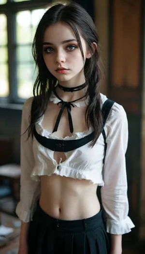 Bir gothic schoolgirl's entrancing beauty: tam bir vücut tıkanıklığı genç bir zarafet ortaya çıkarır