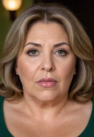 Lubica, 1gilf, Armenian, brunette hair with layered highlights, 60 years old, chubby face, fat, obese, ssbbw, plump, thick, saggy, solo, light green eyes, perfect eyes, realistic, tan skin tone, wrinkles, lick her lips by her tongue, plump lips, lips parted, (blank black background)