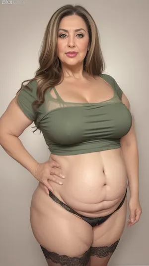 Lubica, 1gilf, Armenian, brunette hair with layered highlights, 60 years old, chubby face, fat, obese, ssbbw, plump, thick, saggy, solo, light green eyes, perfect eyes, realistic, tan skin tone, wrinkles, lick her lips by her tongue, plump lips, lips parted, FUPA, (blank black background), pubic hair, fat rolls, belly