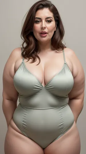 Armenian, (Close-up:1.3), portrait photo a mature obese woman, gilf, saggy, fat round face, double chin, fat, hips, 60 years old Woman, green eyes, auburn layered haircut, strong jawline, seductive smile, lips parted, teeth showing, (mouth open), looking at viewer, (solid blank background:1.3), eye level shoot, film grain, style by Flora Borsi, OverallDetail, v-neck spaghetti strap satin camisole, with, (pokies), big fupa, cameltoe, standing