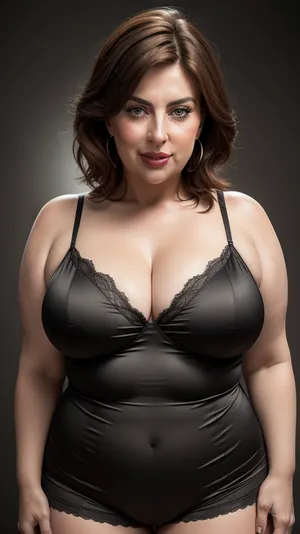Armenian, (Close-up:1.3), portrait photo a mature obese woman, gilf, saggy, fat round face, double chin, fat, hips, 60 years old Woman, green eyes, auburn layered haircut, strong jawline, seductive smile, lips parted, teeth showing, (mouth open), looking at viewer, (solid blank dark background:1.3), eye level shoot, film grain, style by Flora Borsi, OverallDetail, v-neck spaghetti strap satin camisole, with, (pokies), big fupa, deep cameltoe, standing