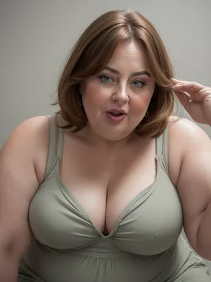 (Close-up:1.2), portrait photo a mature chubby gilf, fat bosom, fat round face, double chin, 60 years old Woman, big eyes, green eyes, brown layered haircut, long hair, chubby jawline, pokies, seductive smile, lips parted, (mouth open:1.3), teeth showing, big lips, looking at viewer, (solid blank background:1.3), eye level shoot, film grain, style by Flora Borsi, OverallDetail, downblouse, loose, spaghetti strap camisole, leaning, forward, fupa, <lora:downblouse-v1:.9>, <lora:weight_slider_v2:.9>