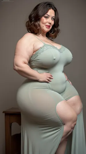 Side view, Armenian, Obese, gilf, (Close-up:1.2), portrait photo a mature chubby gilf, fat bosom, fat round face, double chin, 70 years old Woman, big eyes, green eyes, auburn layered haircut, chubby jawline, pokies, seductive smile, lips parted, (mouth open:1.3), teeth showing, big lips, looking at viewer, (solid blank background:1.3), eye level shoot, film grain, style by Flora Borsi, OverallDetail, spaghetti strap maxi dress, fupa, cameltoe, (areola slip), wide, hips, <lora:hips-10:.5>, big ass