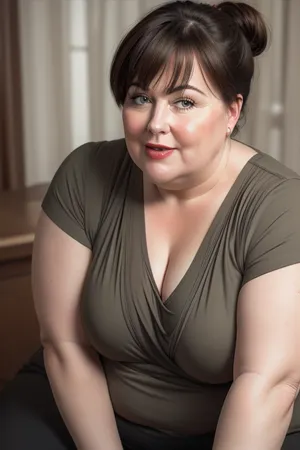 (Close-up:1.2), portrait photo a mature chubby woman, fat bosom, fat round face, double chin, 60 years old Woman, green eyes, brown pixie haircut, ponytail, chubby jawline, pokies, seductive smile, lips parted, (mouth open), teeth showing, big lips, looking at viewer, (solid dark background:1.3), eye level shoot, film grain, style by Flora Borsi, OverallDetail, downblouse, loose, camisole, leaning, forward, <lora:downblouse-v1:.7>, <lora:weight_slider_v2:1.5>